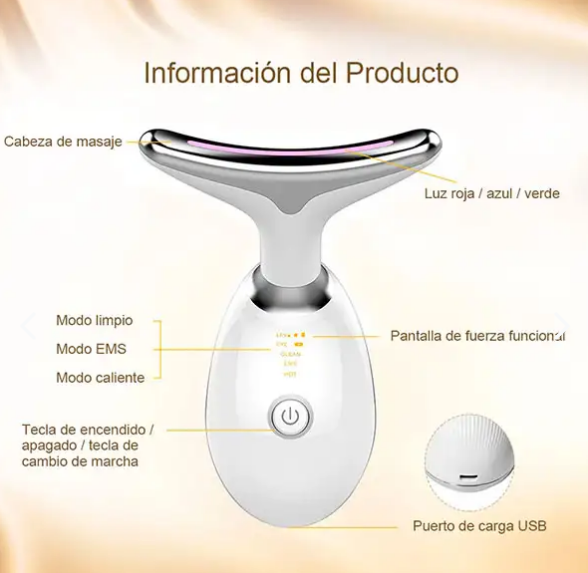 MASAJEADOR FACIAL Y CUELLO CON LUZ LED ✨